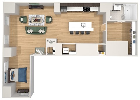Floor plan for studio, 1 bath, 875 sqft